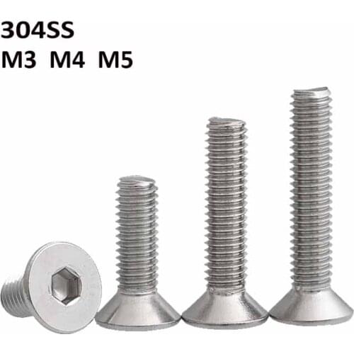 M3 M4 M5 304 Stainless Steel Countersunk Hexagon Screws Flat Head Hex Socket Bolts DIN7991 Fastener Parter Length 4mm-150mm