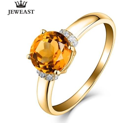 MAQ Natural Citrine 18K Pure Gold 2020 New Hot Selling Top Ring Women Heart Shape Ring For Ladies Woman Genuine Jewelry