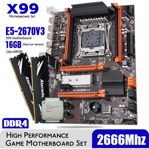 Atermiter X99 Turbo DDR4 D4 Motherboard Set With Xeon E5 2670 V3 LGA2011-3 CPU 2pcs X 8GB = 16GB 3200MHz DDR4 Memory REG ECC RAM