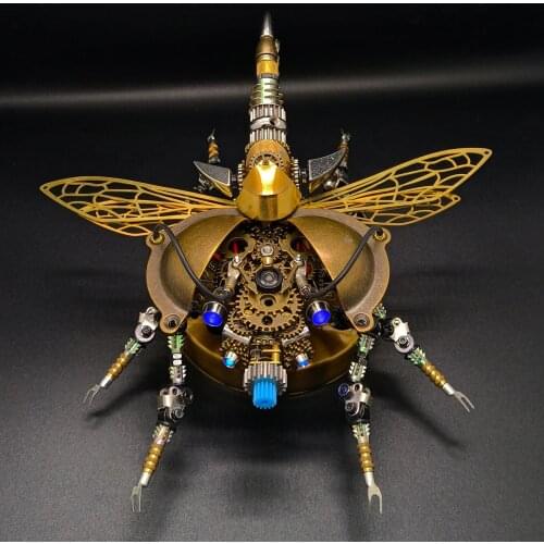 3D Metal Insect Puzzle Model DIY Mechanical Rotatable Beetle Assembly Kit With Voice Control Light Models Kids Christmas Gift