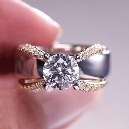 JK Trendy Half Rose Gold Two Tone Romantic Finger Rings Modern Design Twist Winding Band With Solitaire Cubic Zircon Rings