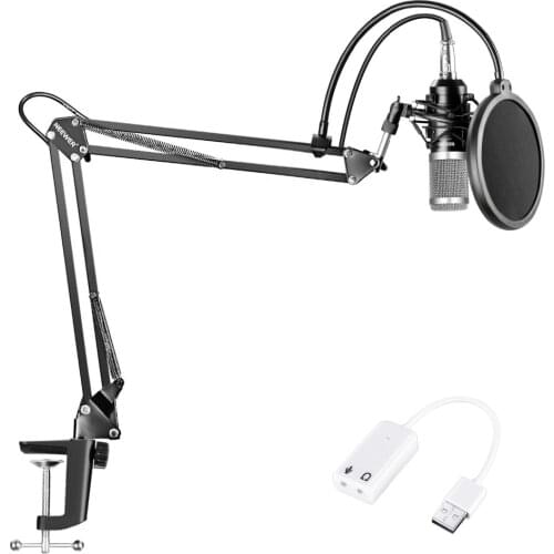 Neewer NW-800 Condenser Microphone (Black/Silver)Kit with USB Sound Card Adapter+Adjustable Suspension Scissor Arm Stand