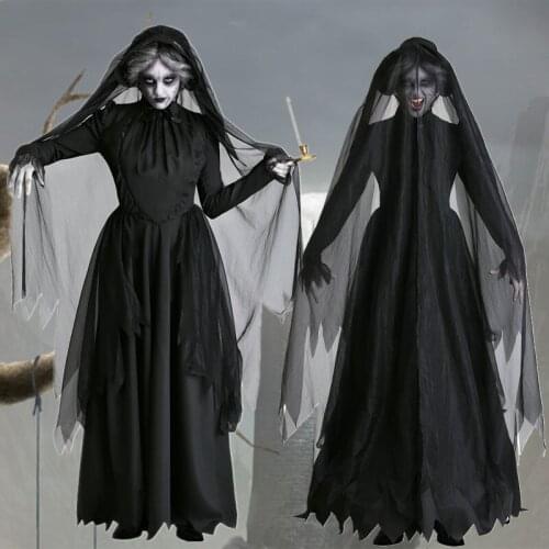 2019 New Adult Terror Ghost Bride Dress Cosplay Halloween Costumes for Women Horror Gothic Vampire Female Party Dresses