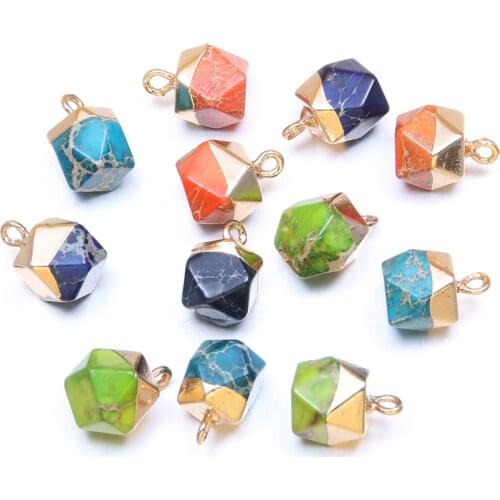 New 3 pcs Natural Stone Faceted Square Emperor Stone Pendant Necklace Charms Pendant for Jewelry Making DIY Necklace Size 9x9mm