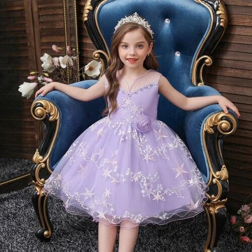 New Children Catwalk Dress Sleeveless Print Princess Girl Dressees Flower Girl‘s Vestidos Birthday Party Ball Wedding 4-10 Year