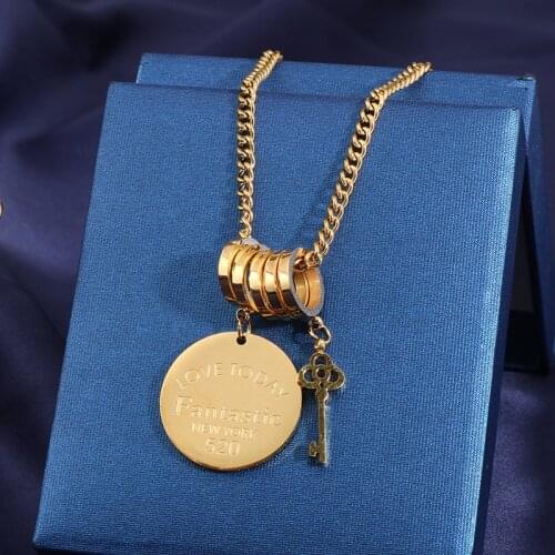 New Arrival Key And Heart Shape Necklace Pendant Stainless Steel High Quality Gold Geometry Round Jewelry For Women Love Gift
