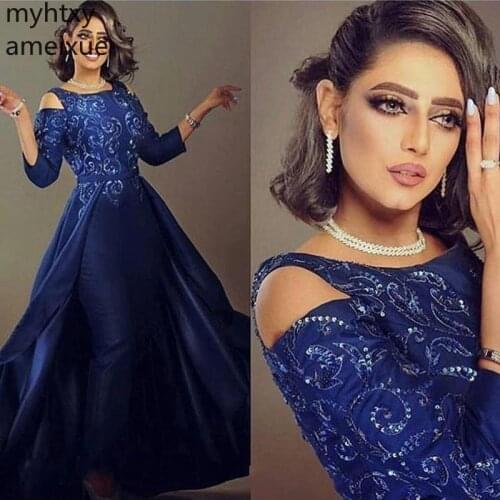 New Arrival Royal Blue Women Half Plus Size Evening Dress Long 2020 Abendkleider Formal Kaftan Dubai Sexy Gown Party Event Dress