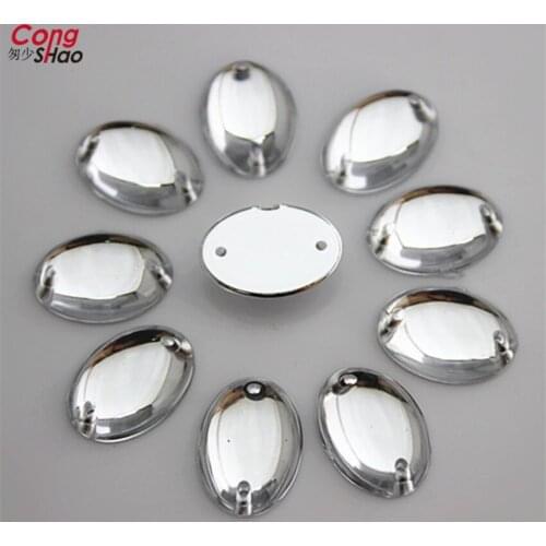 Cong Shao 200pcs 10*14mm Oval Acrylic Rhinestones Flatback Stones Crystal For Crafts Clothing Decorations sewing 2 Hole CS388