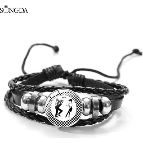 Punk SKA Rude Boy Rude Girl Bracelet Handmade Art Photo Glass Snap Retro Punk Multilayer Leather Bracelet Jewelry Gift Wholesale