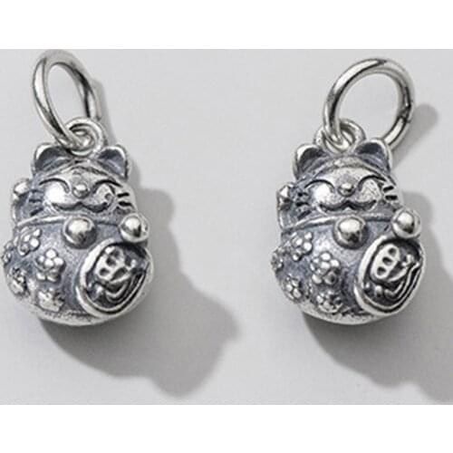 925 Sterling Silver Blessing Fortune Kitty Dangle Charms Stereo Hollow Vintage S925 Silver Women Men Pendant DIY Jewelry Making