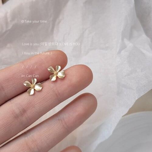 Simple 925 Silver Needle Plated Matte Petal Stud Earrings Cute Earrings Flower Earrings Earrings Cuffs Gift To Girlfriend