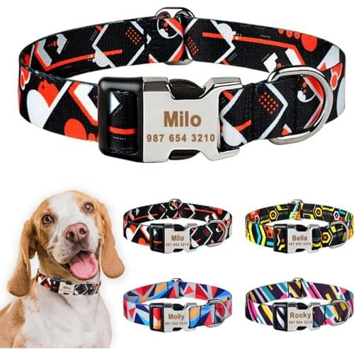 Adjustable Custom Nylon Pet Collars Free Engraved Name Dogs Collars Puppy Medium Large Dogs Personalized Dog Collar