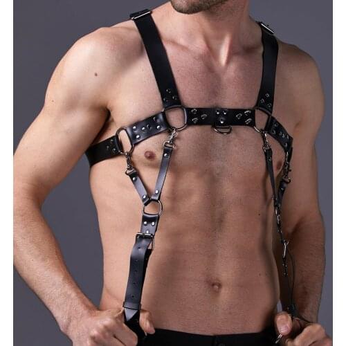 New Fashion Men Leather Harness Goth Bondage Belt Gay Adjustable Chest Crop Top Club Cosplay Suspender Male Exotic Gothic Punk