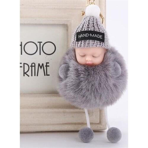 Luxury Artificial Fur Plush hat Doll Baby Keychain Pendant for Car Bag ornaments Cute Plush Key Chain Pendants Jewelry Girls