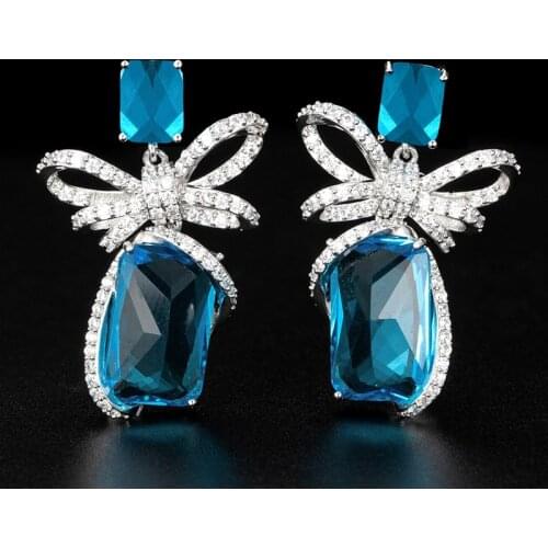 Zlxgirl jewelry luxury brand peach pink blue Cubic zirconia Bowknots Earrings For Women Wedding Party fashion Dubai ears