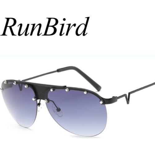 RunBird Fashion Sunglasses Women Luxury Brand Designer Vintage Sun glasses Female Rivet Glasses Shadow Style Eyewear UV400 1041R