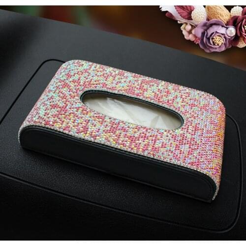 High Class Women Girls Towel Paper Cover Case for Home Office Use Great Gift Sparkly Pink Crystals Car Tissue Box