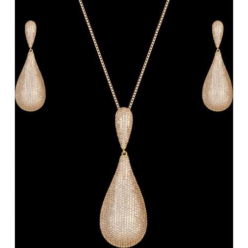 Zlxgirl jewelry full mirco paved cubic zircon wedding pendant and earring jewelry sets for women high Dubai gold necklace sets