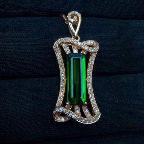 Fine Jewelry Real 18 K Rose Gold 100% Natural Green Tourmaline 3.5ct Female Diamonds Gemstone Diamond Womens Pendants Necklaces