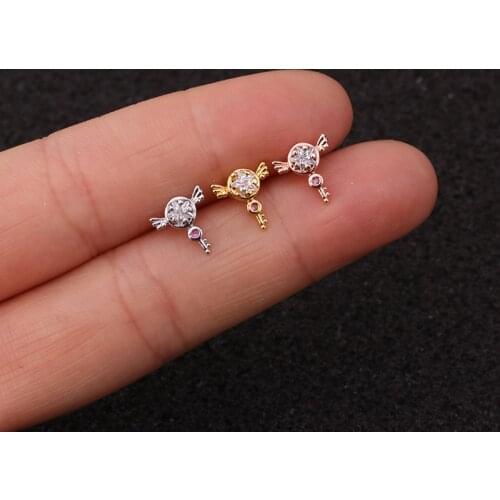 1 PCS Cute Small Micro Pave CZ Ear Bone Cuff Stud Earring Simple Gold Color Stainless Steel Bar Ball Piercing Ears