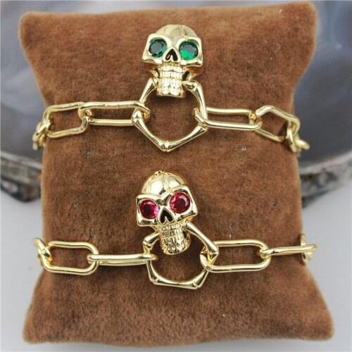 10pcs/lot New design colorful cz bracelet,plated Skull shape cubic zircon component jewelry,popular bracelet cheap wholesale
