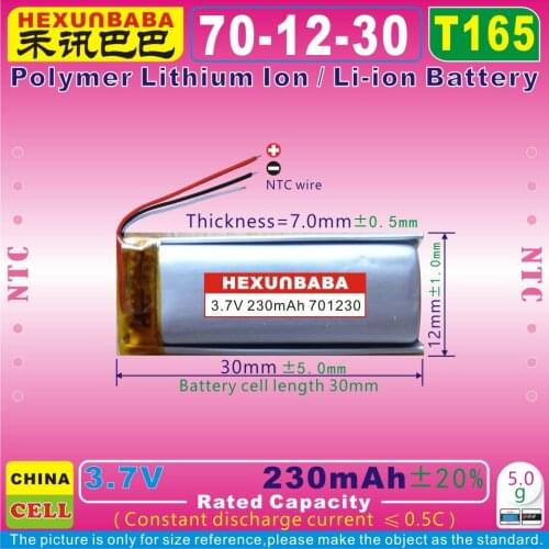 10pcs [T165] 3.7V 230mAh [701230] NTC Polymer Li-Ion Battery For TWS Bluetooth Earphone Earbuds Headset Headphone Chargebox