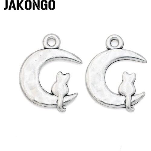 10pcs Tibetan Silver Plated Moon Cat Charms Pendants for Bracelet Necklace Jewelry Making DIY Handmade Craft 23x18mm