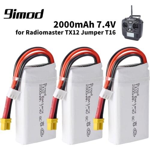 2000mah 7.4V 2S Lipo Battery 8C JST-XH and jst Plug for OPENTX RadioMaster TX12 Jumper T16 Remote Control Transmitter