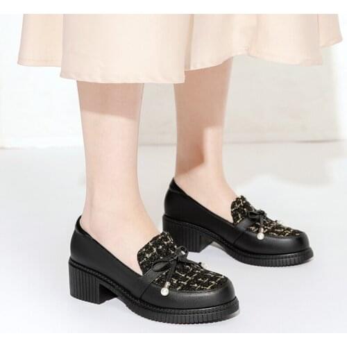 2021 New Pu Leather Shoes Spring Summer Ladies Shoes Square Heels Round Toe Fashion Casual Platform Shoes Pumps