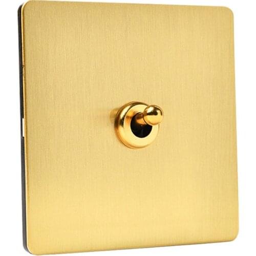 86 Type Home Improvement Retro Wall Light Toggle Switch 1-4 Gang 2 Way Brass Brushed Panel Copper Lever Switch EU Socket