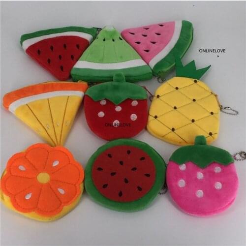 9Designs Fruit BAG , Pineapple Etc. 10CM Ladys Plush Hand Coin Purse BAG ; Kids Gift Pocket Coin Wallet Pouch
