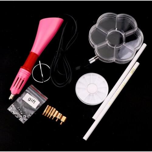 Rapid Heating Up Hotfix Wand Pink Hot Fix Rhinestone Applicator&2pcs Pencil&7 Cells&Round Triangle Box DIY Tools Set