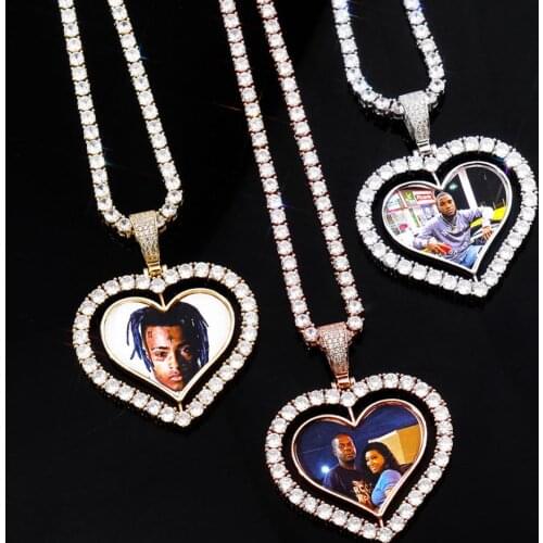 Custom Photo Memory Medallions Solid Pendant Necklace With Tennis Chain Hip Hop Jewelry Personalized Cubic Zircon Chains Gift