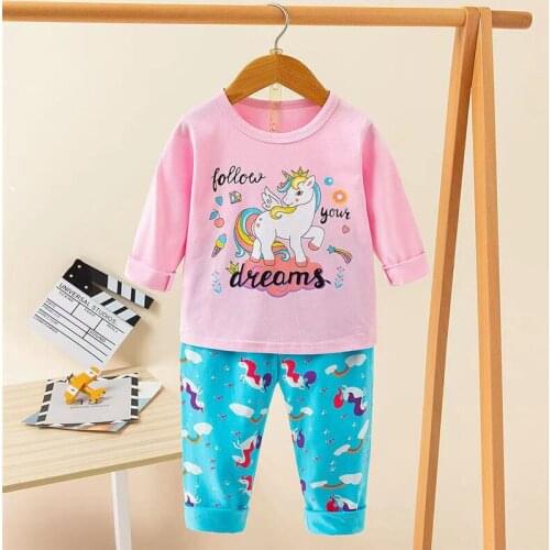 Kids Cotton Warm Pajamas Sets Girl Spring Nightgown Outfits Little Boys Dinosaur Home Clothes Child Full Sleeves Unicorn Pijamas