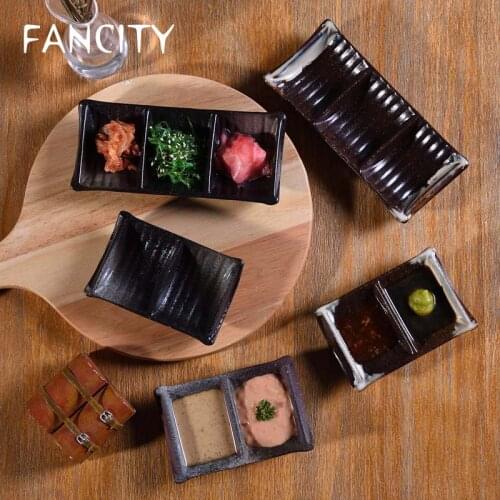 FANCITY Creative Japanese-style small dishes, gridded dishes, snack dishes, household dishes, seasoning dishes, dipping saucers