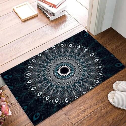 Indian Mandala Peacock Feather Ethnic Doormats Entrance Mat Floor Rug Indoor/Outdoor/Front Door/Bathroom Mats Rubber Non Slip, 1