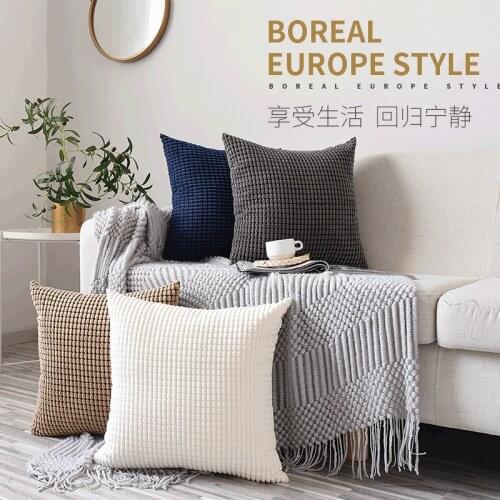 Ins Cushion Cover Soft Corduroy Solid Color Decorative Throw Pink Pillowcase for Sofa Seat Home Decoration Living Room Bedroom