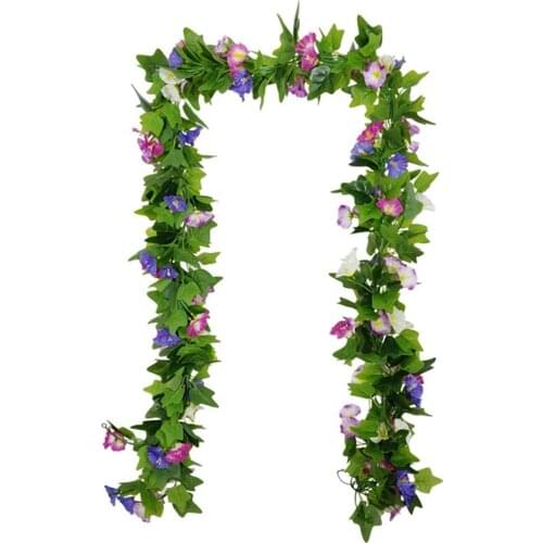 Artificial Morning Glory Flower Vines, 4Pcs Hanging Plants Greenery Garland Ivy for Wedding Garden Wall Fence Home Decor