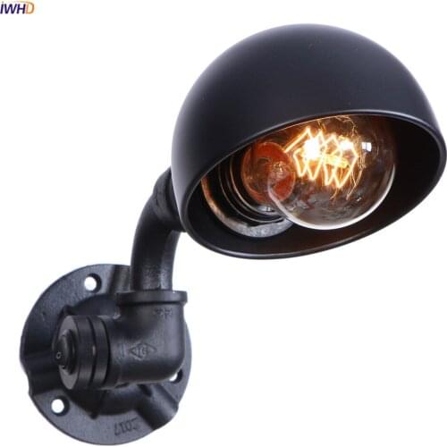 IWHD American Country LED Wall Lamp Bedroom Porch Stair With Switch Loft Decor Black Water Pipe Wall Light Sconce Wandlamp