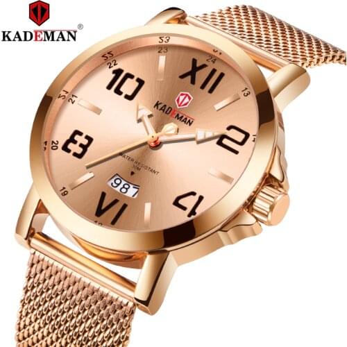 KADEMAN Men Watch Top Brand Simple Fashion Date Mesh Belt Quartz Watches Mens Military Waterproof Watches Sports Wristwatch