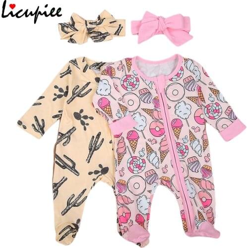 Baby Girls Jumpsuit, Newborn Long Sleeve Round Collar Zipper Open Front One-piece and Headdress, Pink/ Apricot 0-6 Months