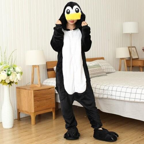 Winter Women Men Unisex Adult Cute Cartoon Penguin Onesies Animal Pajamas Stitch unicornio Unicorn Flannel Sleepwear