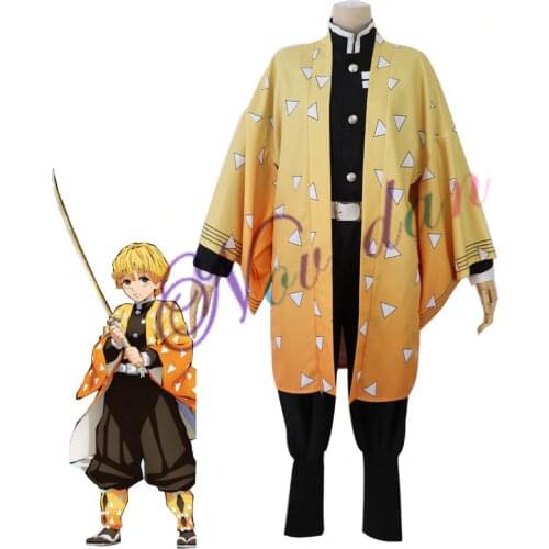 Anime Kimetsu no Yaiba Cosplay Costume Demon Slayer Agatsuma Zenitsu Cosplay Clothing Kimono Halloween Costume For Adult Men