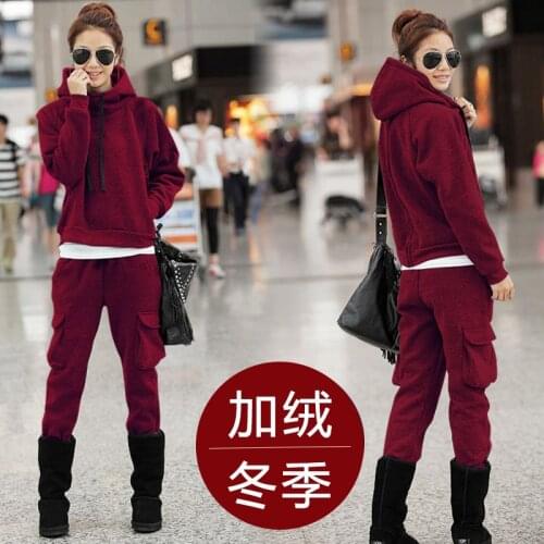 Winter Thick Fleece Sport Suit Women Tracksuit Thermal Hoodie Coat Running Jogging Fitness Outfit Workout Casual Set Sportswear
