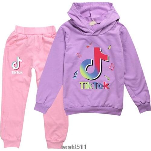 HOT Tik Tok Hoodie Kids Long Sleeve Tops Pants 2pcs Set Toddler Girls Outfits Baby Boys Casual Tracksuit Childrens Clothing