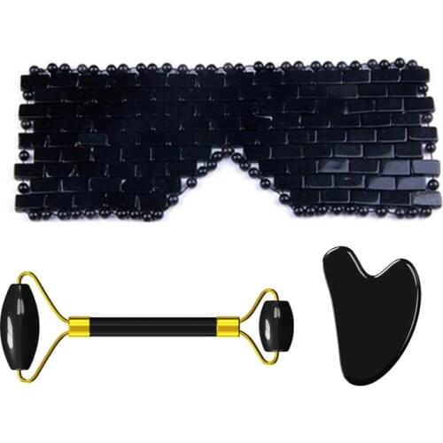 Black Obsidian Eye Mask Natural Jade Roller Guasha Set Eye Massager Therapy Jade Stone Facial Massager Gouache Scraper Skin Care