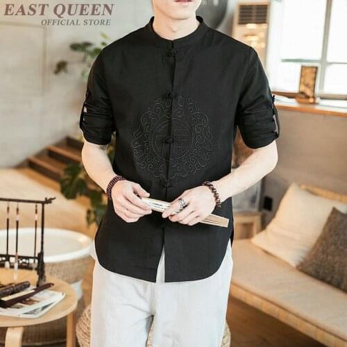 Traditional Chinese Shirt Male Cotton Linen Stand Collar Oriental Clothes Men Japanese Streetwear Shanghai Tang Clothing KK2926