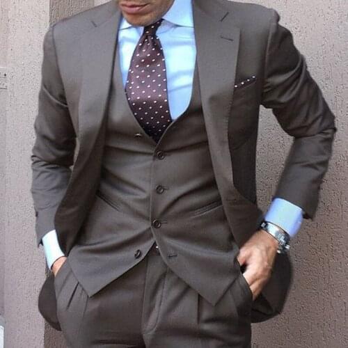 ANNIEBRITNEY Brown 3 Piece Slim Fit Men Fashion Suit Cutsom Groom Wedding Tuxedo Prom Wedding Tailor Made Men Suit With Pants
