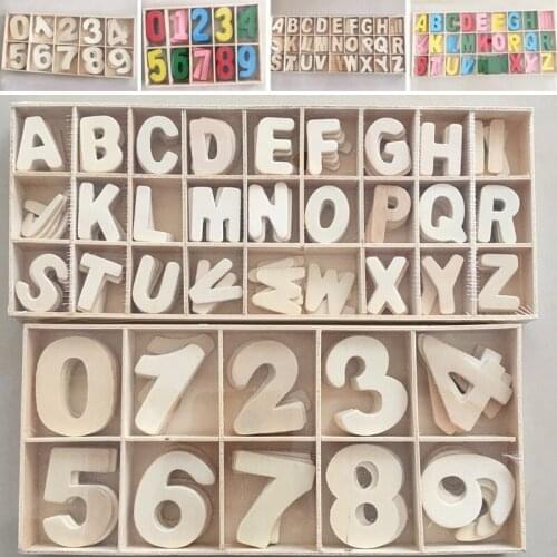 Wooden English Letter Set Word Scrapbooking Number Alphabet Letter Wood Block Kid Learning Aid