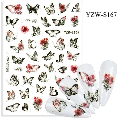 3D Stickers for Nails Spring Summer Self-adhesive Stickers Red Rose Flowers Butterfly Nail Art Decorations Nail Foil Accessories